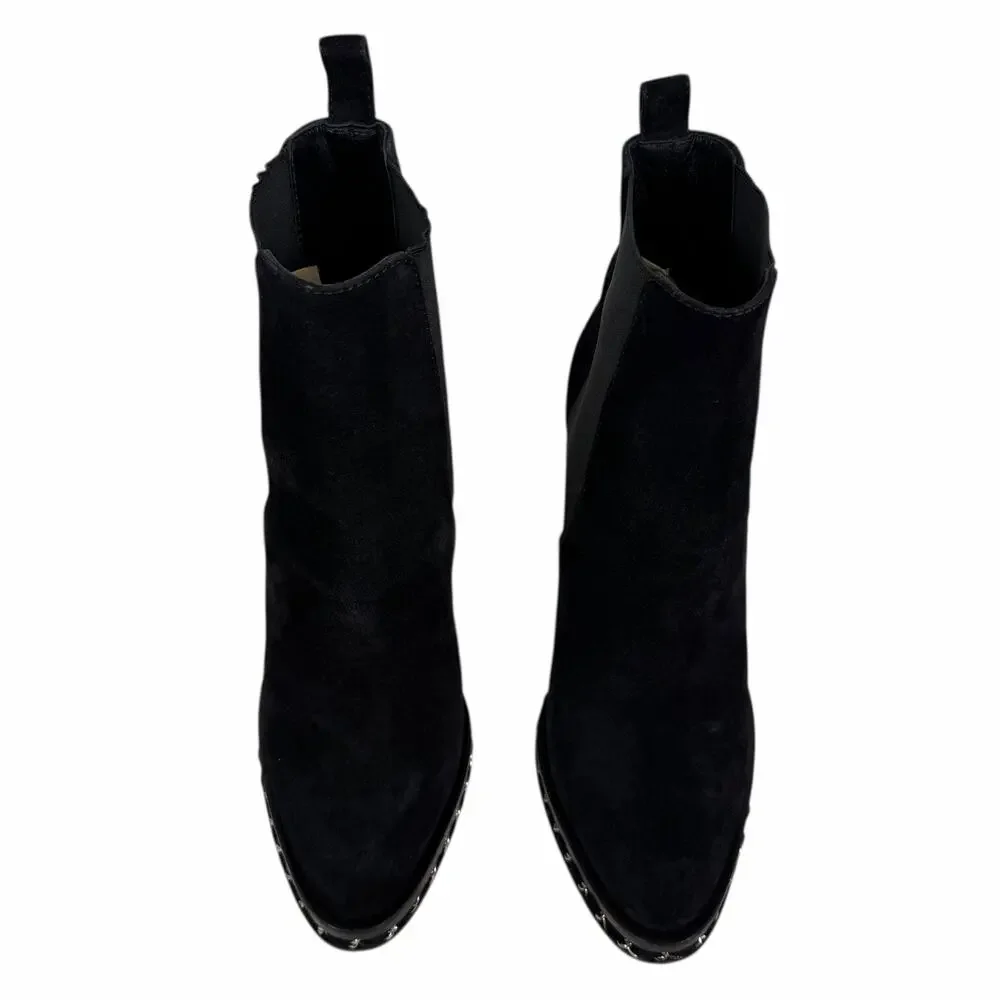 Chanel Interlocking CC Logo Heel Chain Suede Ankle Boots Black Size 40